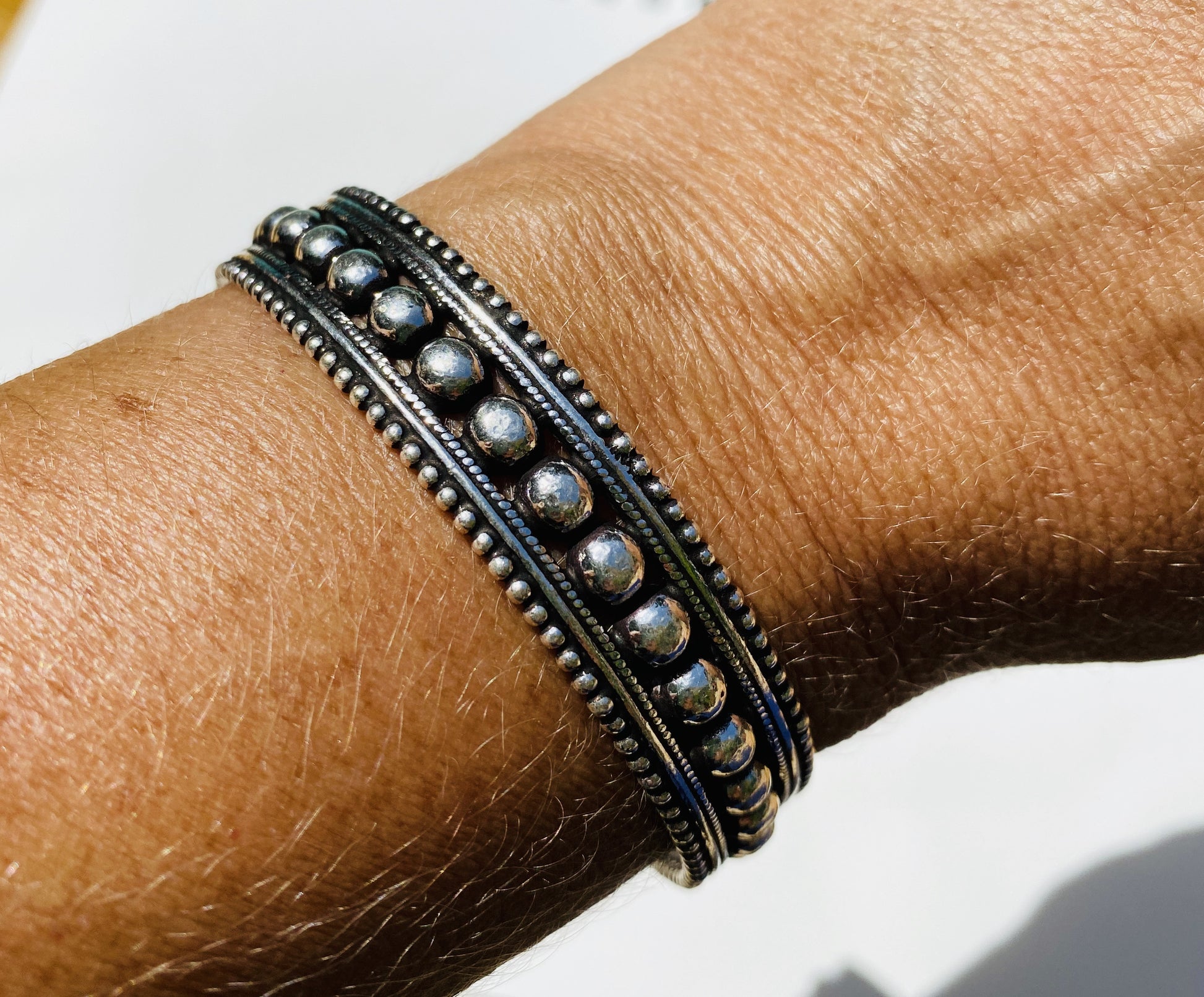Sterling Silver (925) wide Tribal dot Bangle Bracelets Sterling Silver (925) wide Tribal dot Bangle Bracelets