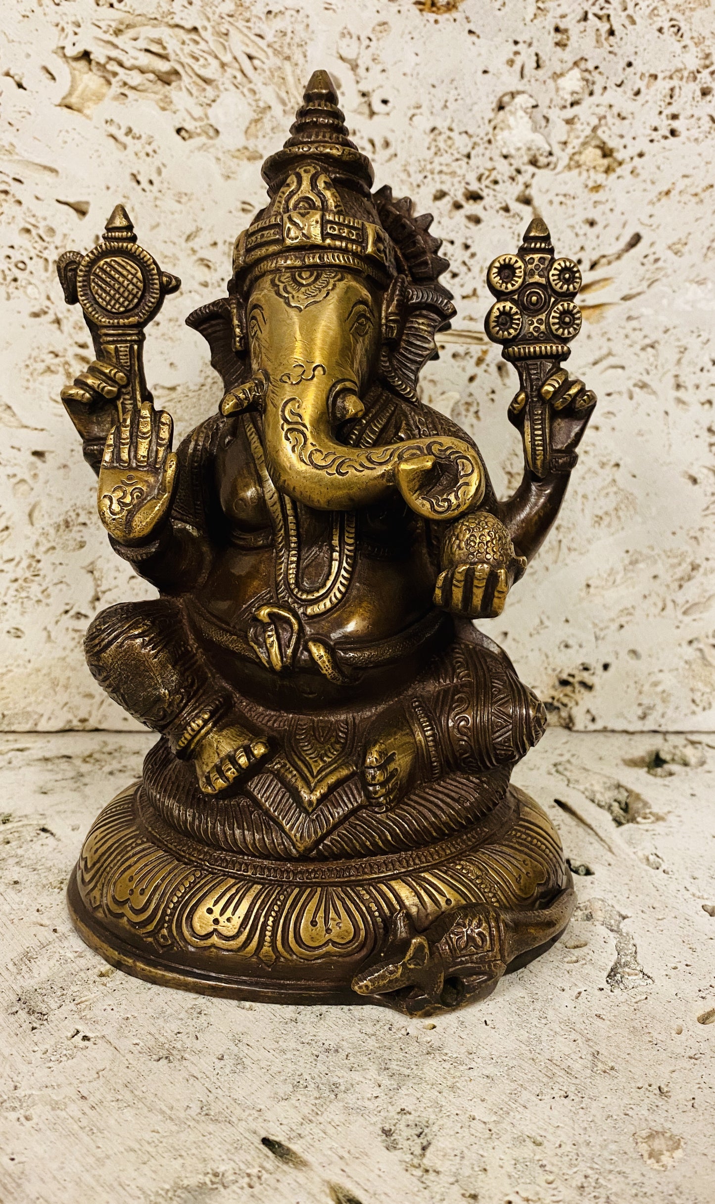 Hand Finished Brass Ganesh Statues - Remover of Obstacles 20cm x 14cms