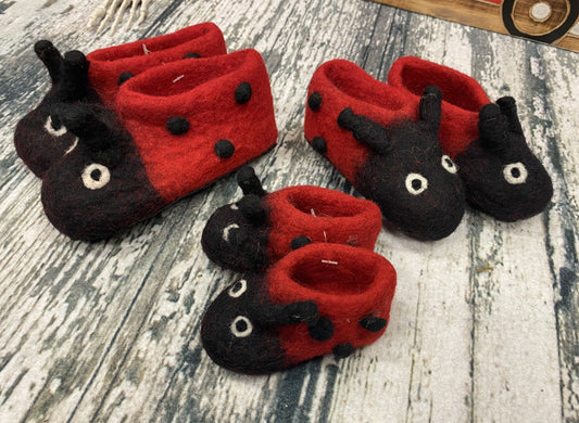 Hand felted Wool Ladybug Children's Slippers Shoes