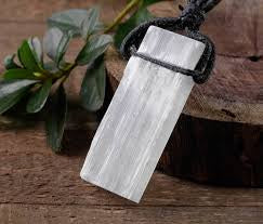 Selenite Wand Point Rough Stone Necklace