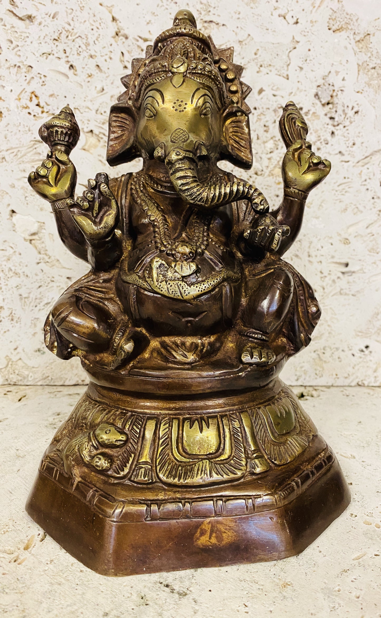 Hand Finished Brass Ganesh Statues - Remover of Obstacles 28cm x 18cm