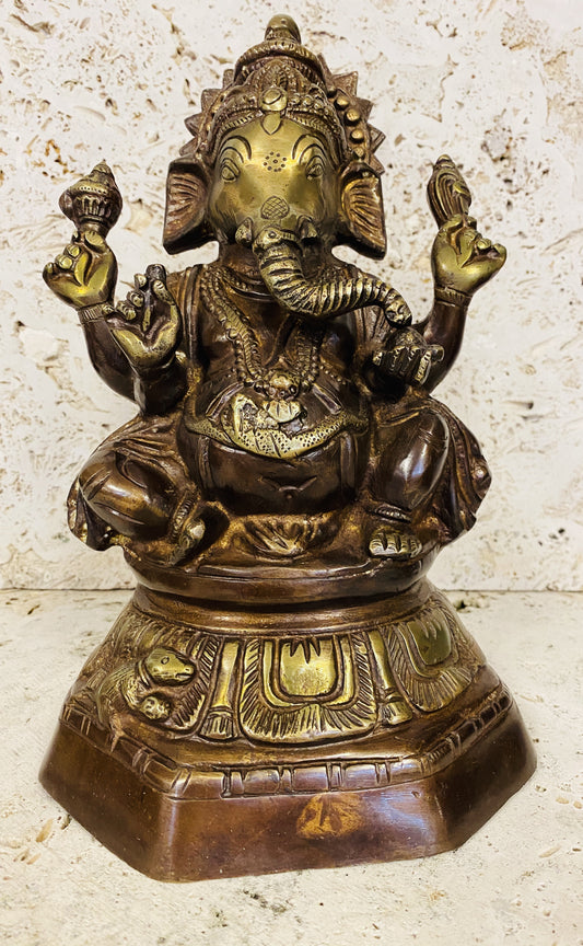 Hand Finished Brass Ganesh Statues - Remover of Obstacles 28cm x 18cm