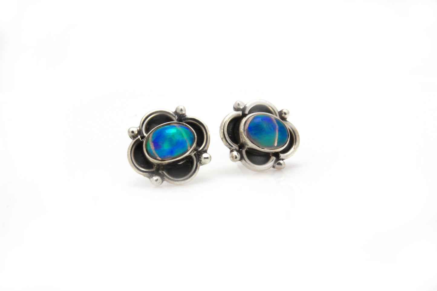 Beautiful Fiery Sterling Silver Ethiopian Opal Stud Earrings