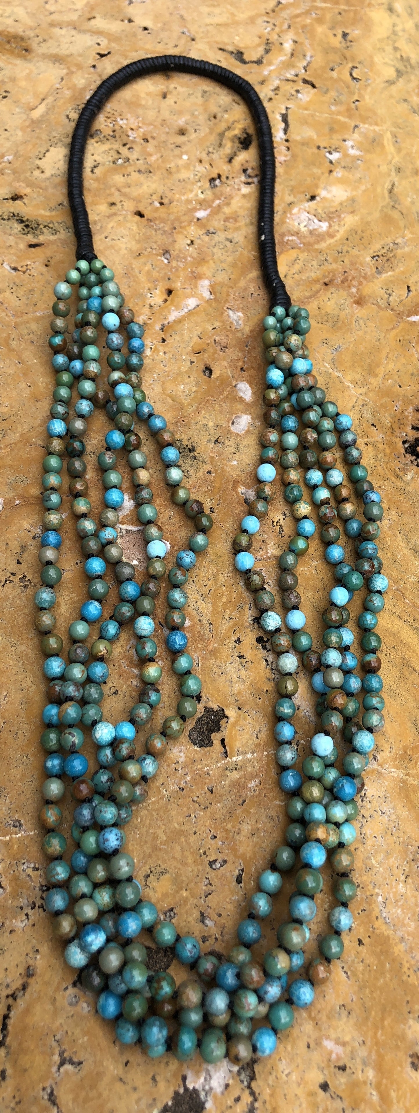 Hand knotted 5 strand Natural Turquoise Round Necklace