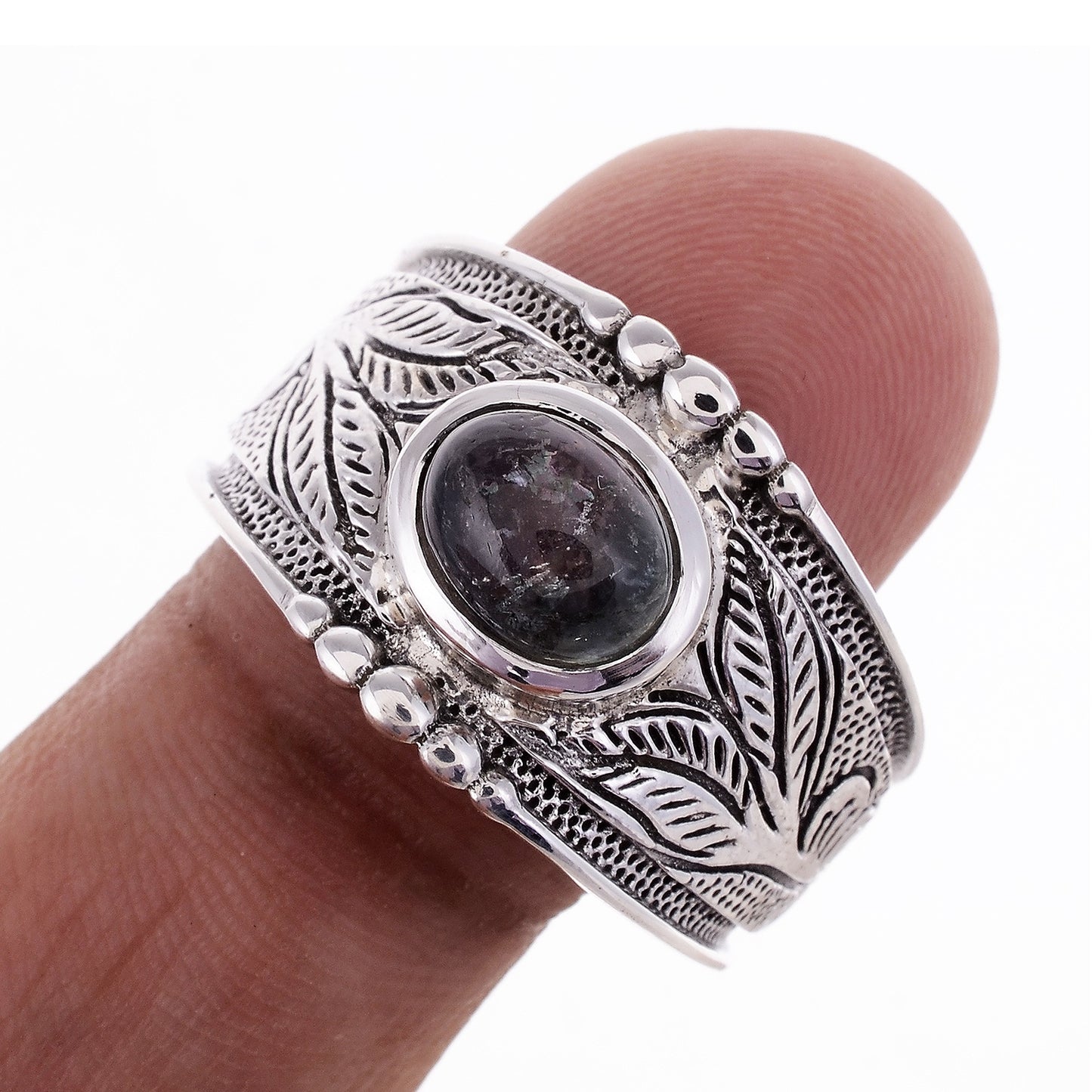 Sterling Silver Hand Carved Gemstone Ring