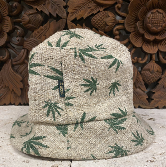 Hemp Bucket Hat with Cannabis leaf Print