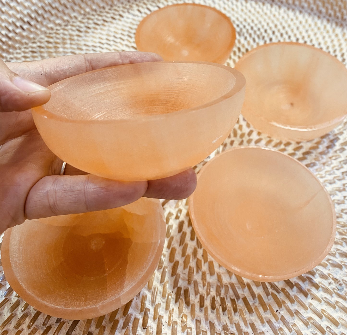 Peach Selenite Crystal Charging Cleaning Bowl