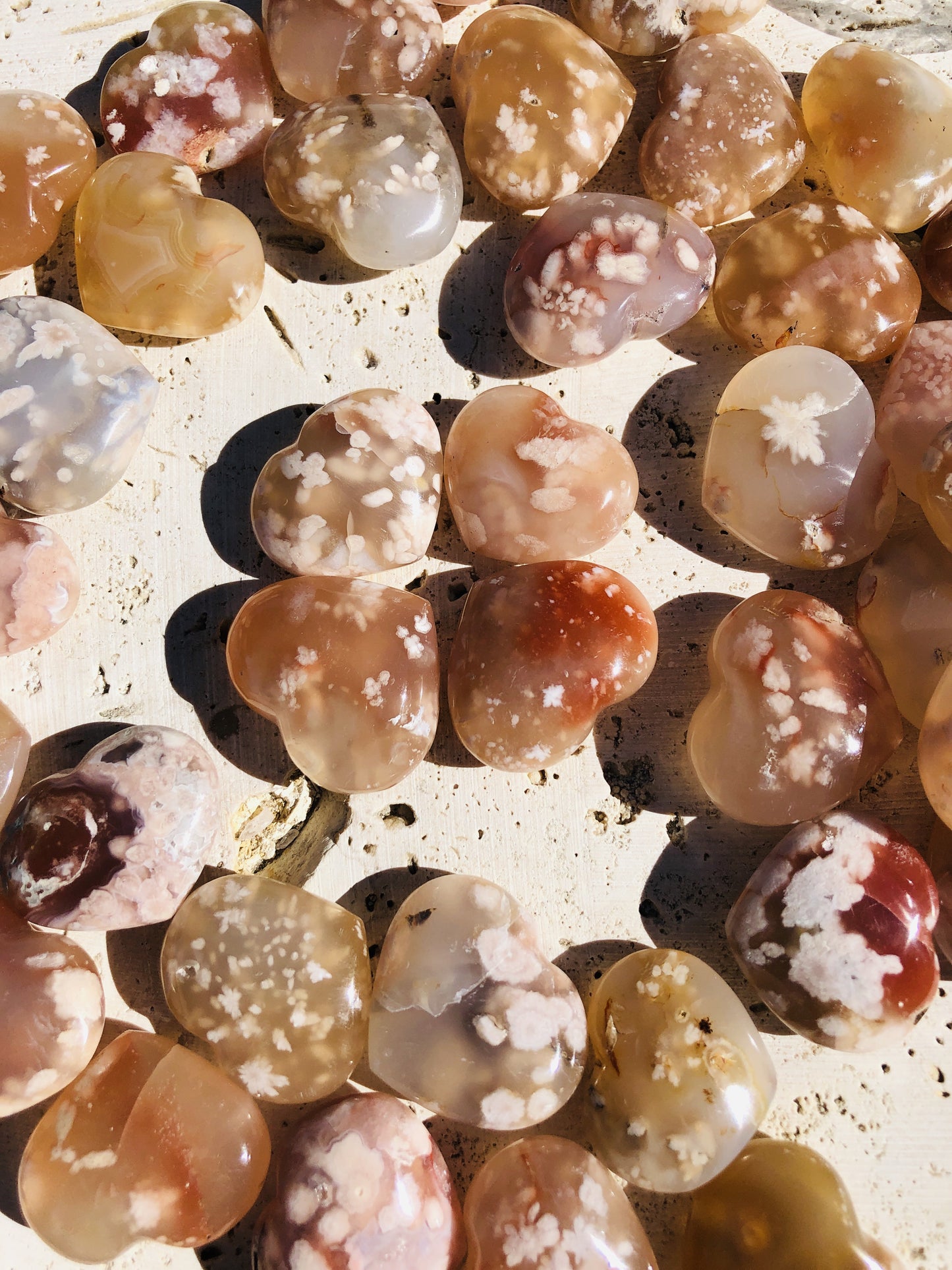 Peach Dendritic Flower Agate Hearts from Madagascar