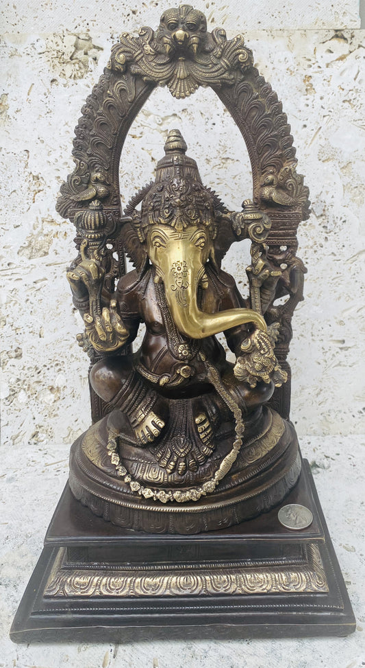 Hand Finished Brass Ganesh Statues - Remover of Obstacles 43cm x 23cm x 18cm