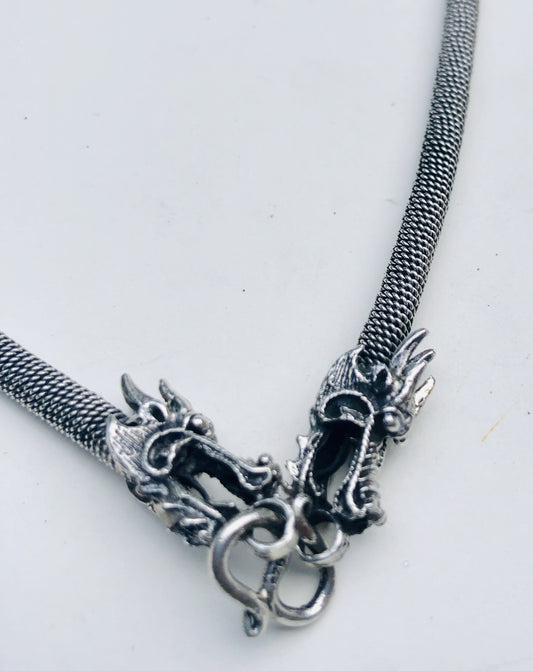 Sterling Silver Double Dragon Head Necklace 18"-20"