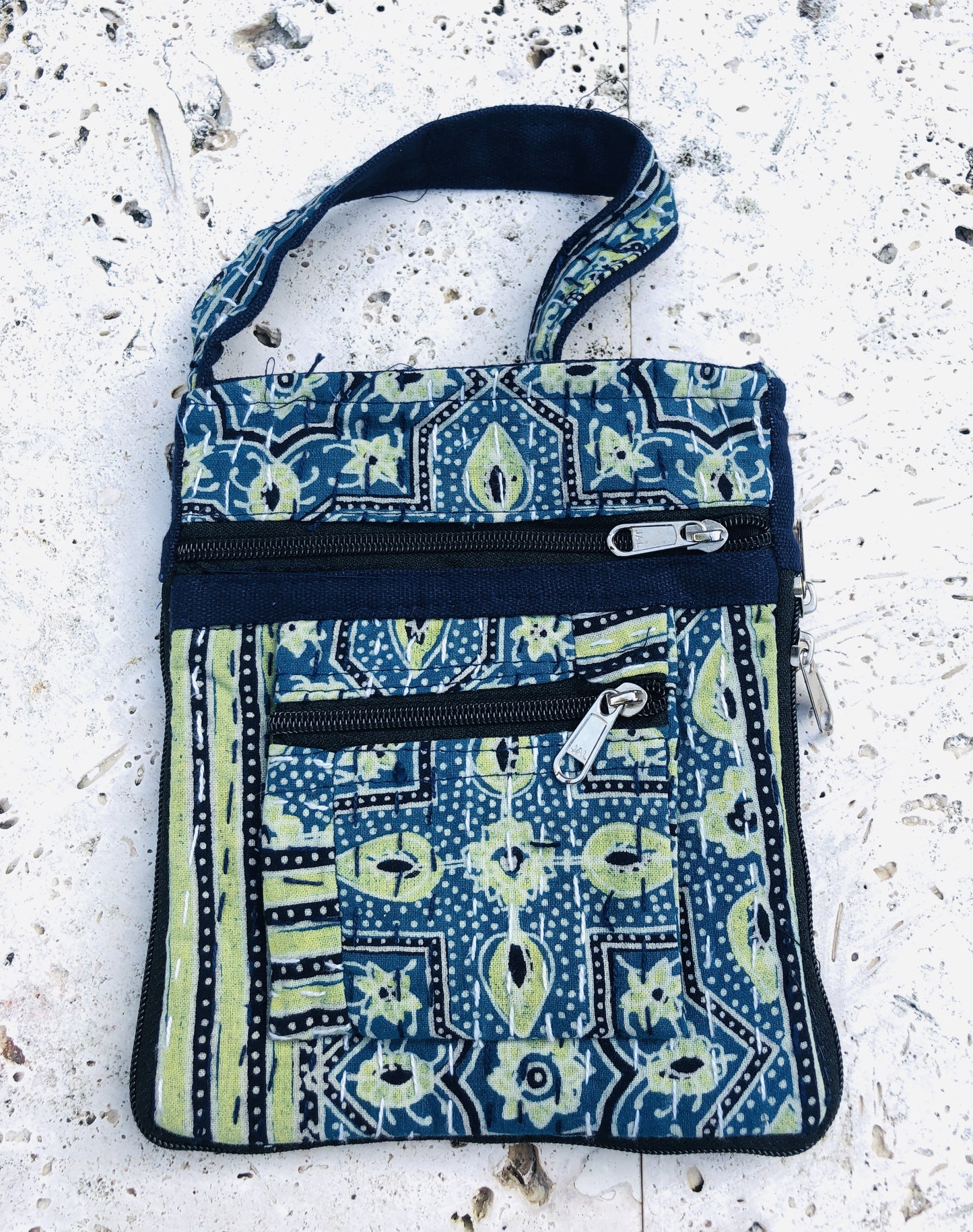Hand Stitched Kantha Rajasthani Block print Multi Pocket Bags