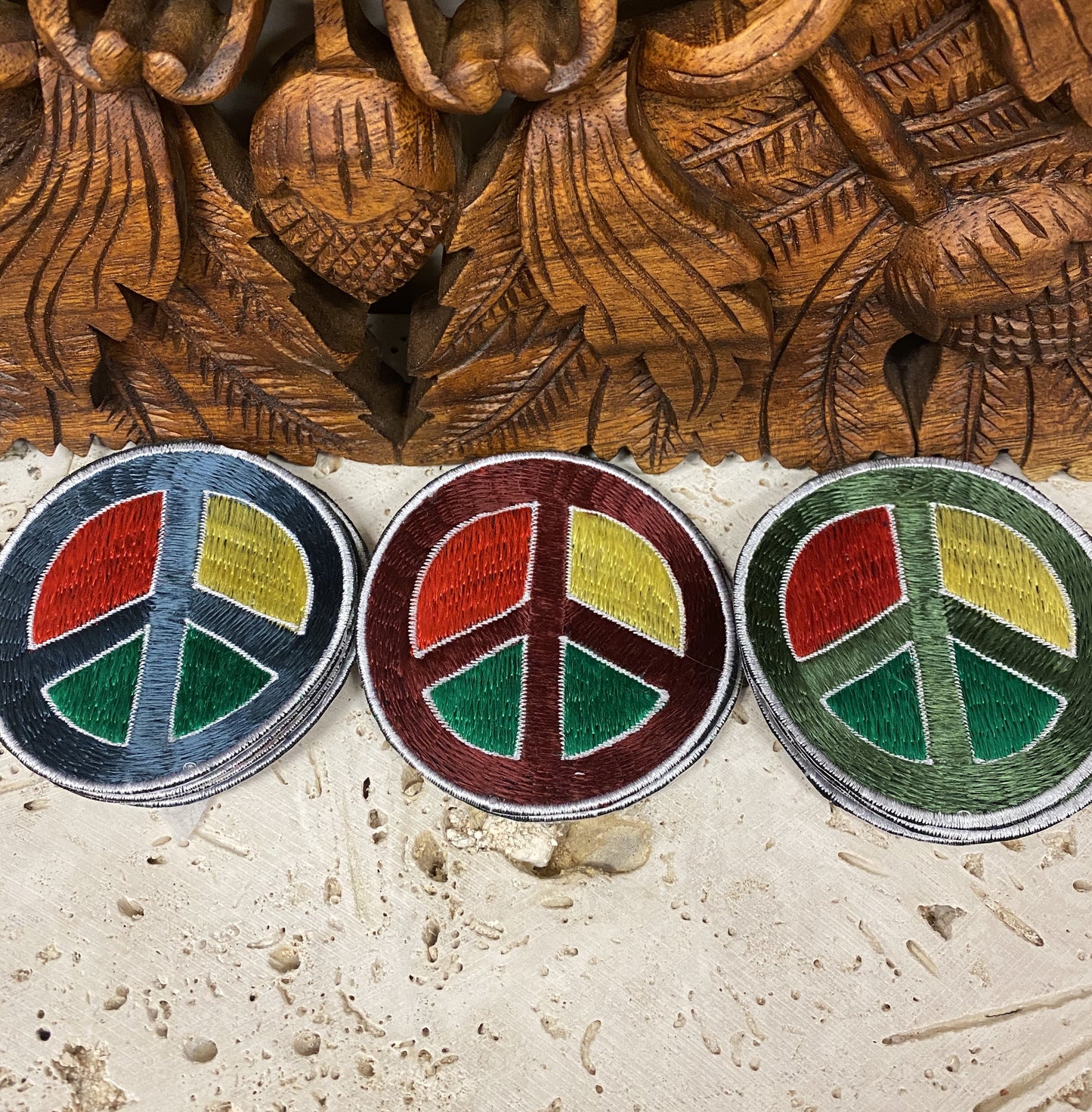 Handmade Embroidered Rasta Peace sign Patches