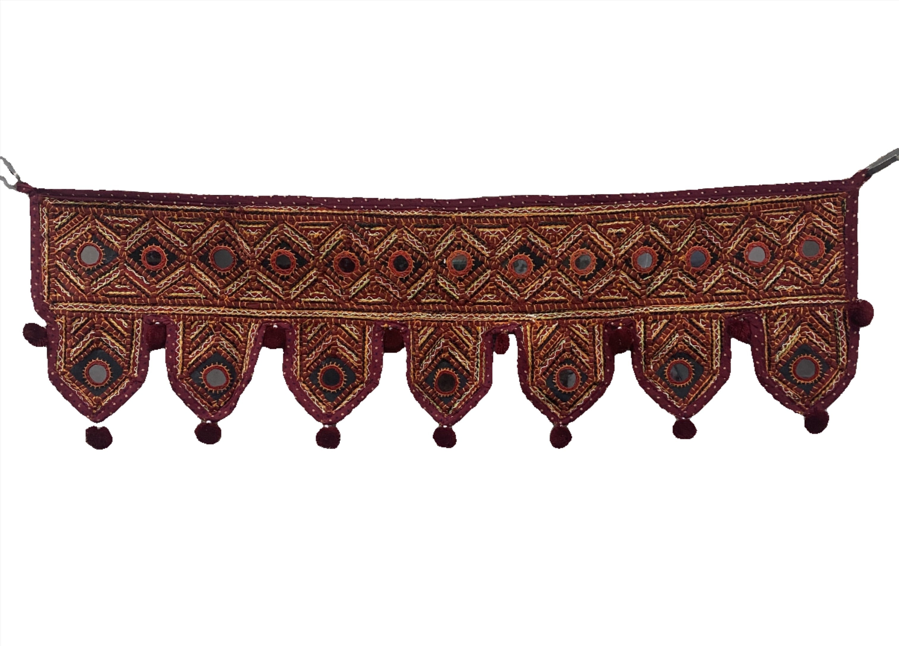 Tooran Ranjbar Rajasthani Embroidered Toran with Pom-Pom and Mirror – Midnight Sun