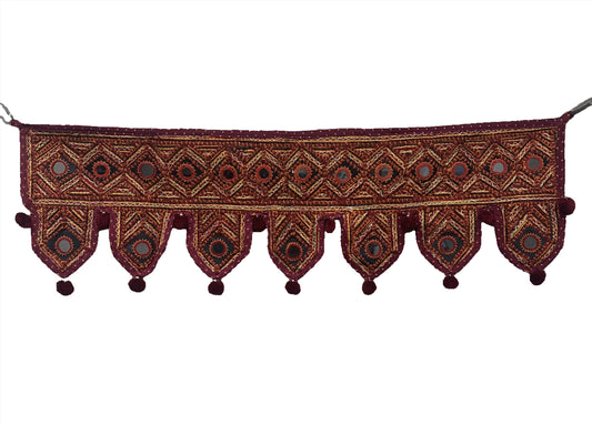 Rajasthani Embroidered Toran with Pom-Pom and Mirror