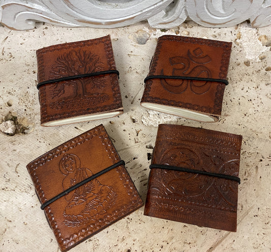 Mini Hand Embossed Camel leather Journal - Available in 4 Designs 3" x 3"