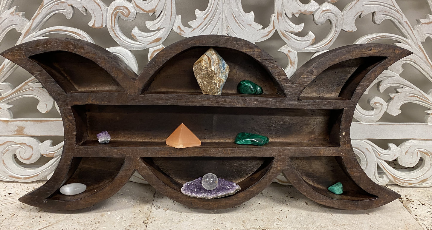 Arbesia Wood Phases of the Moon Wall shelf for your Crystal Collection!