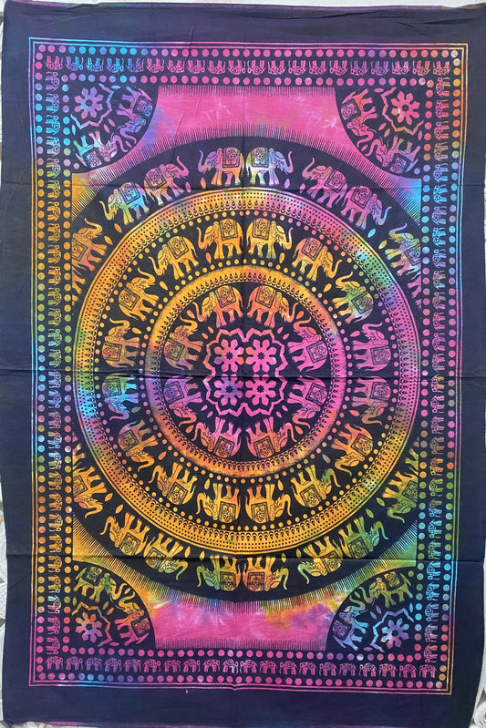 Hand printed Fabric Posters Mini Elephant Mandala Tapestries Wall Hangings Rainbow