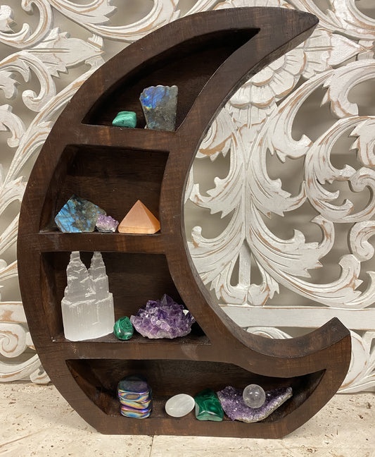 Arbesia Wood Crescent Moon Standing table display for your Crystal Collection!