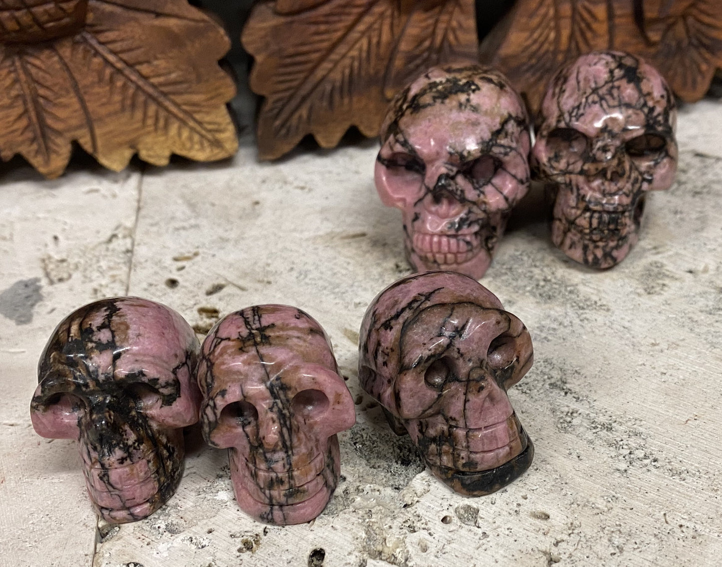 Hand Carved Rhondoite Skulls - Available in 2 sizes