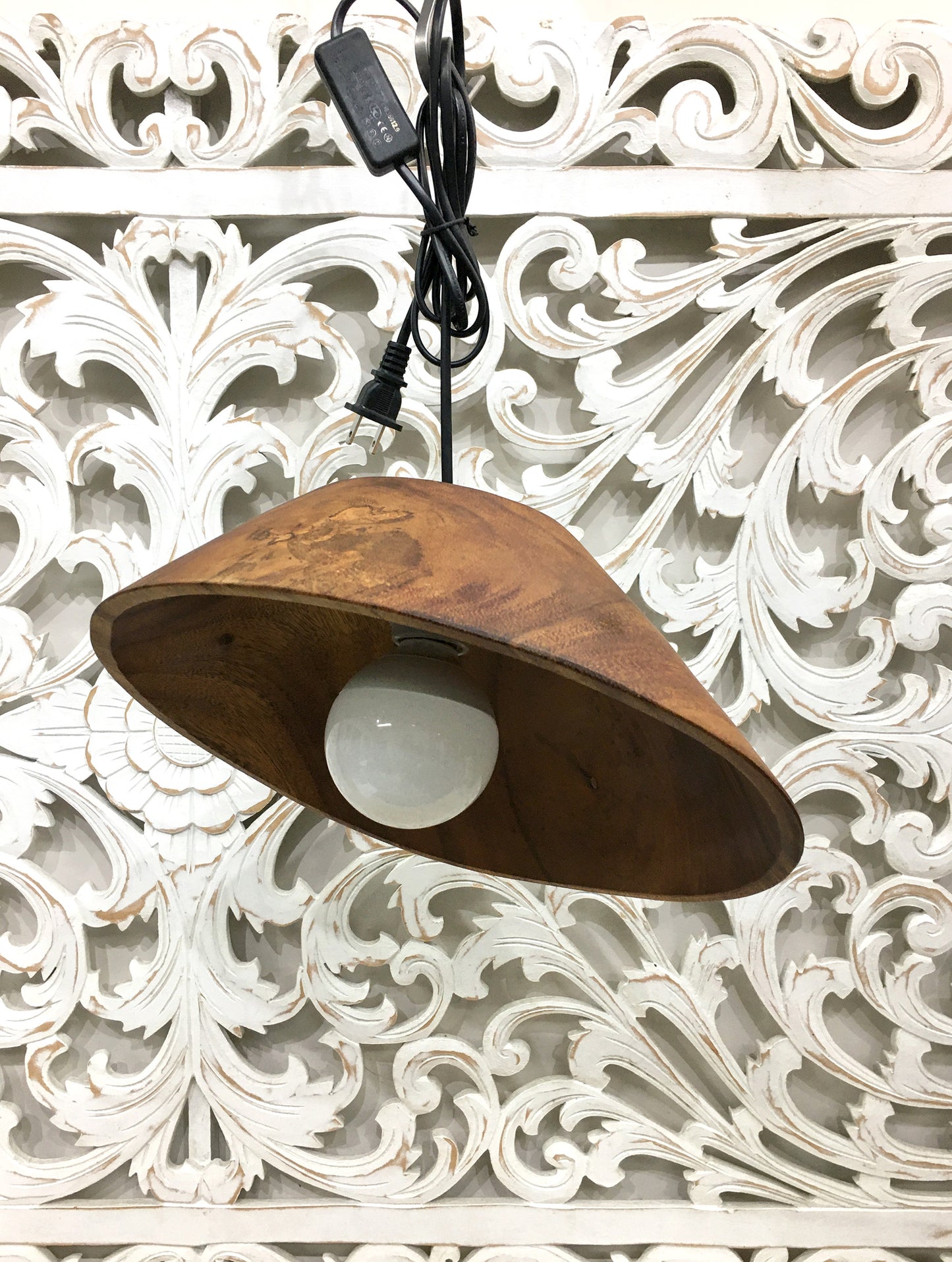Angled Shade Teak Wood Lamp