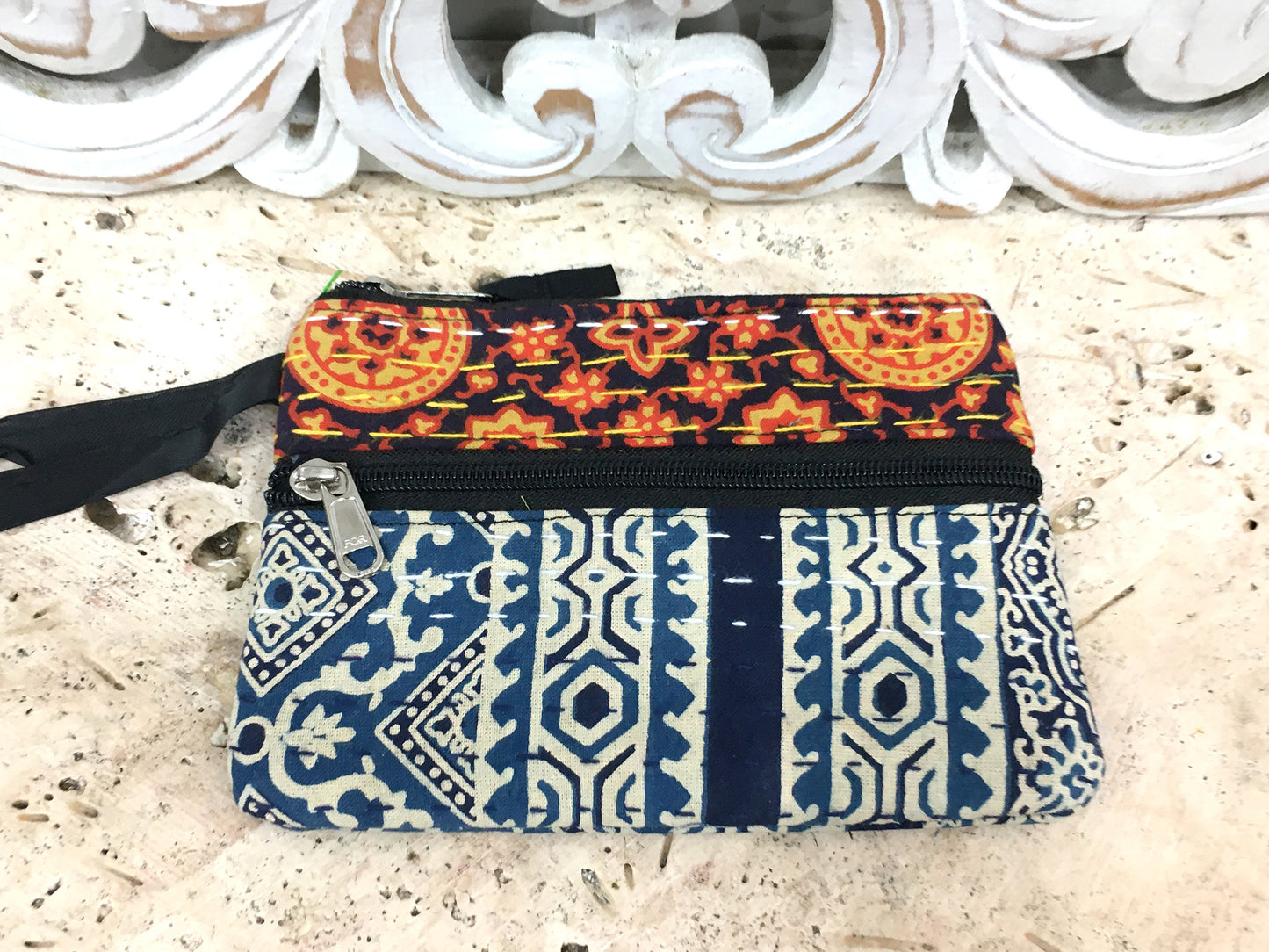 Block Print Kantha Medium Coin/Make-up Bag