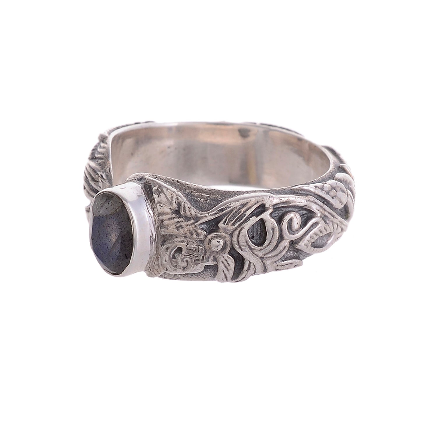 Sterling Silver Flower & Vine Open Textured Gemstone Ring Large