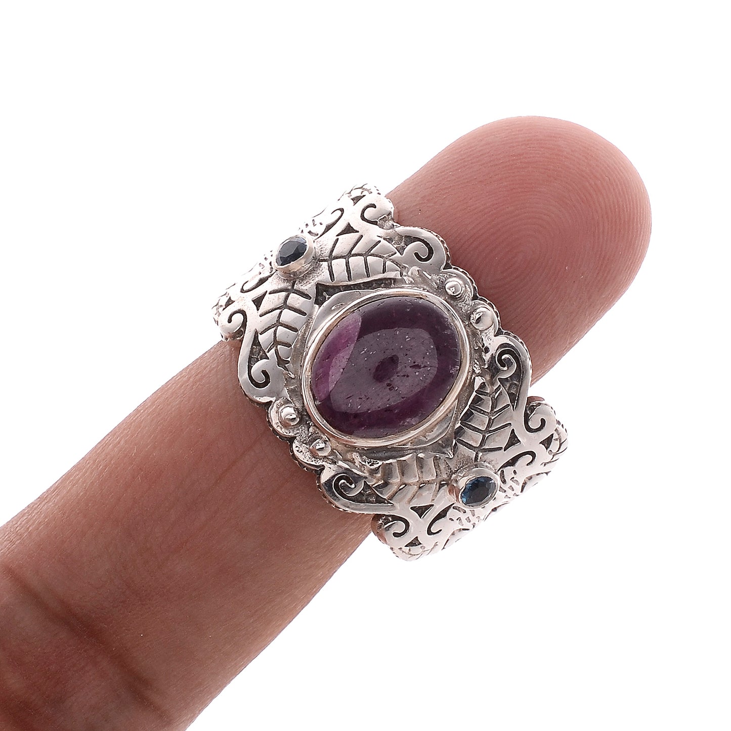 Sterling Silver Hand cut Gemstone Ring Mens Sizes