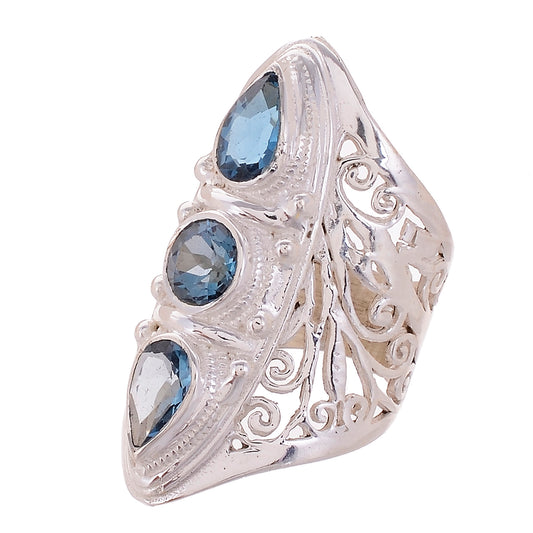 Sterling Silver Hand Cut Jayli Work 3 stone Ring _ Available in 10 Stones