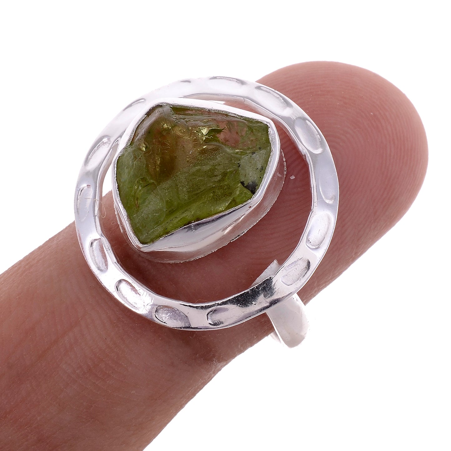 Sterling Silver Raw Gemstone Hand Hammered Ring - Available in 6 stone