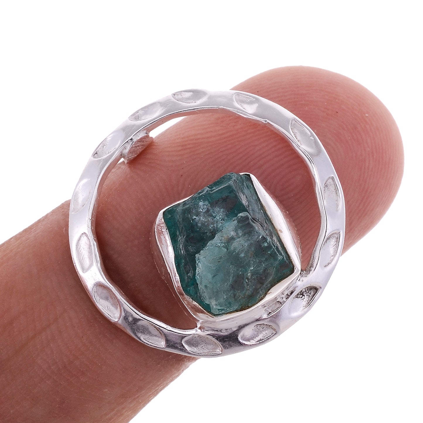 Sterling Silver Raw Gemstone Hand Hammered Ring - Available in 6 stone