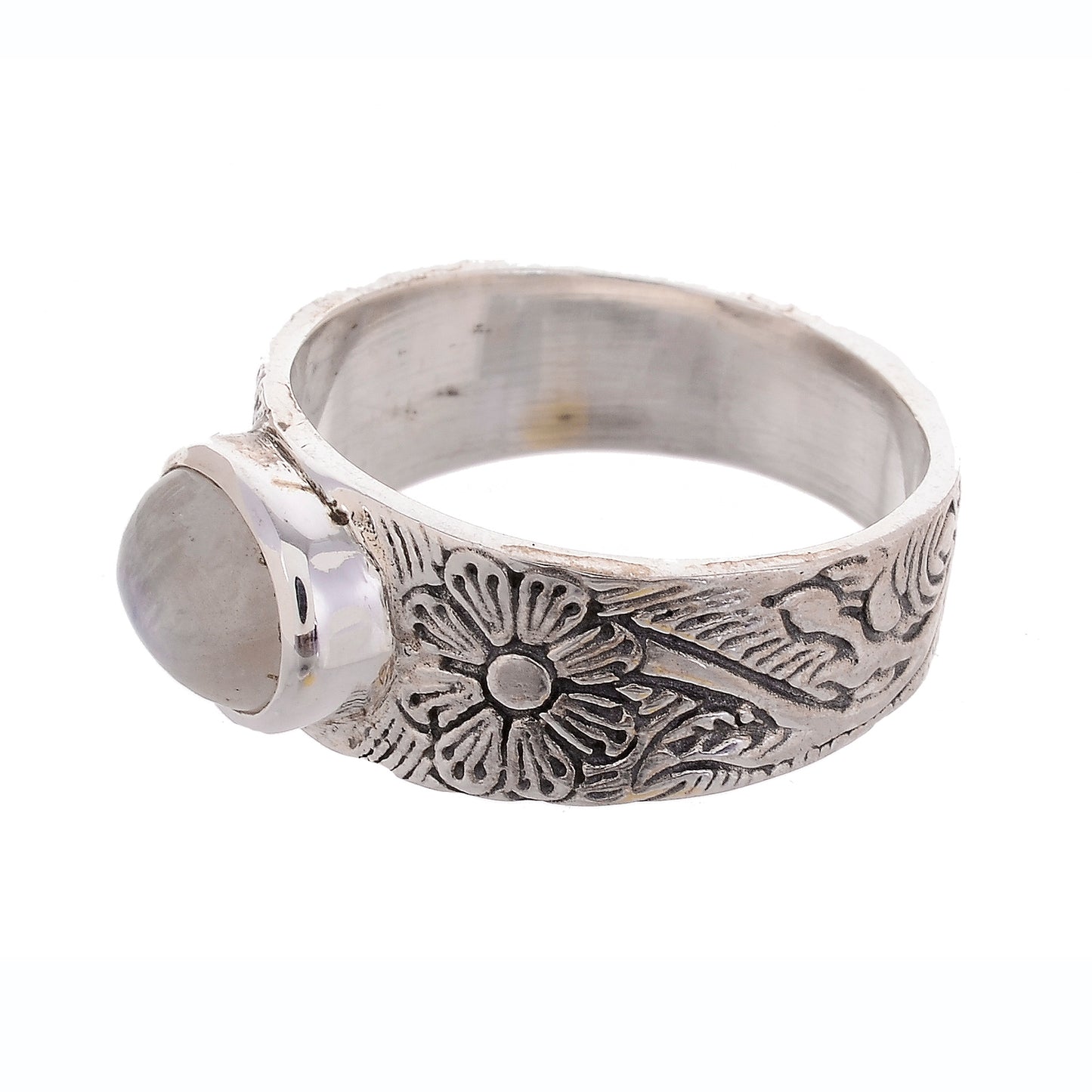 Sterling Silver Hand Etched Flower ring