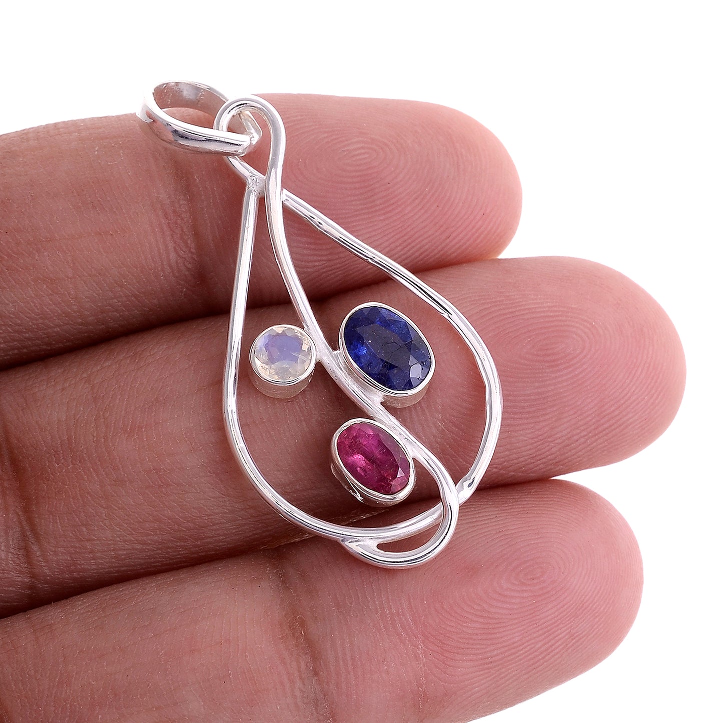 Sterling Silver Three Stone pendant - Available in 15 Stones
