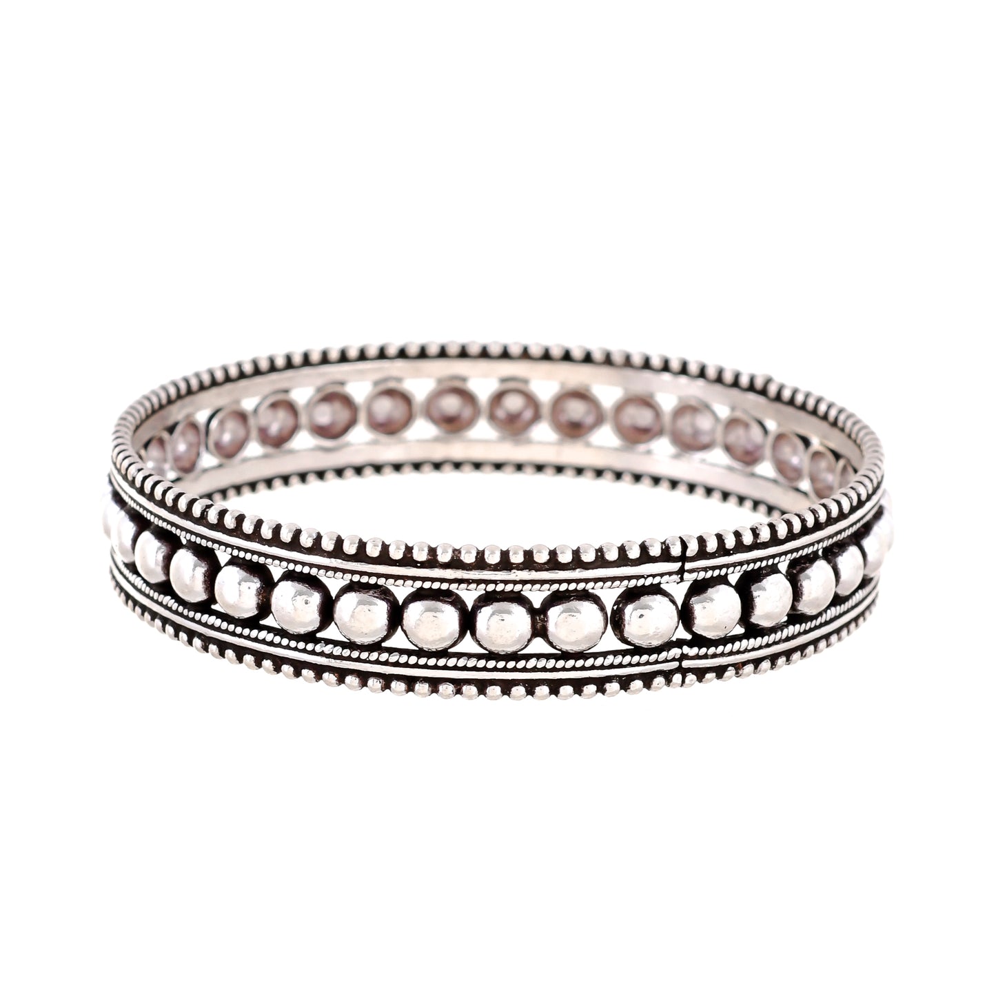 Sterling Silver (925) wide Tribal dot Bangle Bracelets