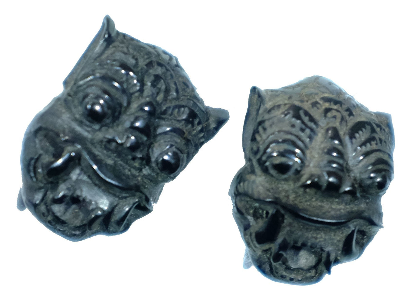 Beautifully Detailed Hand Carved Horn Barong Gauged Earrings