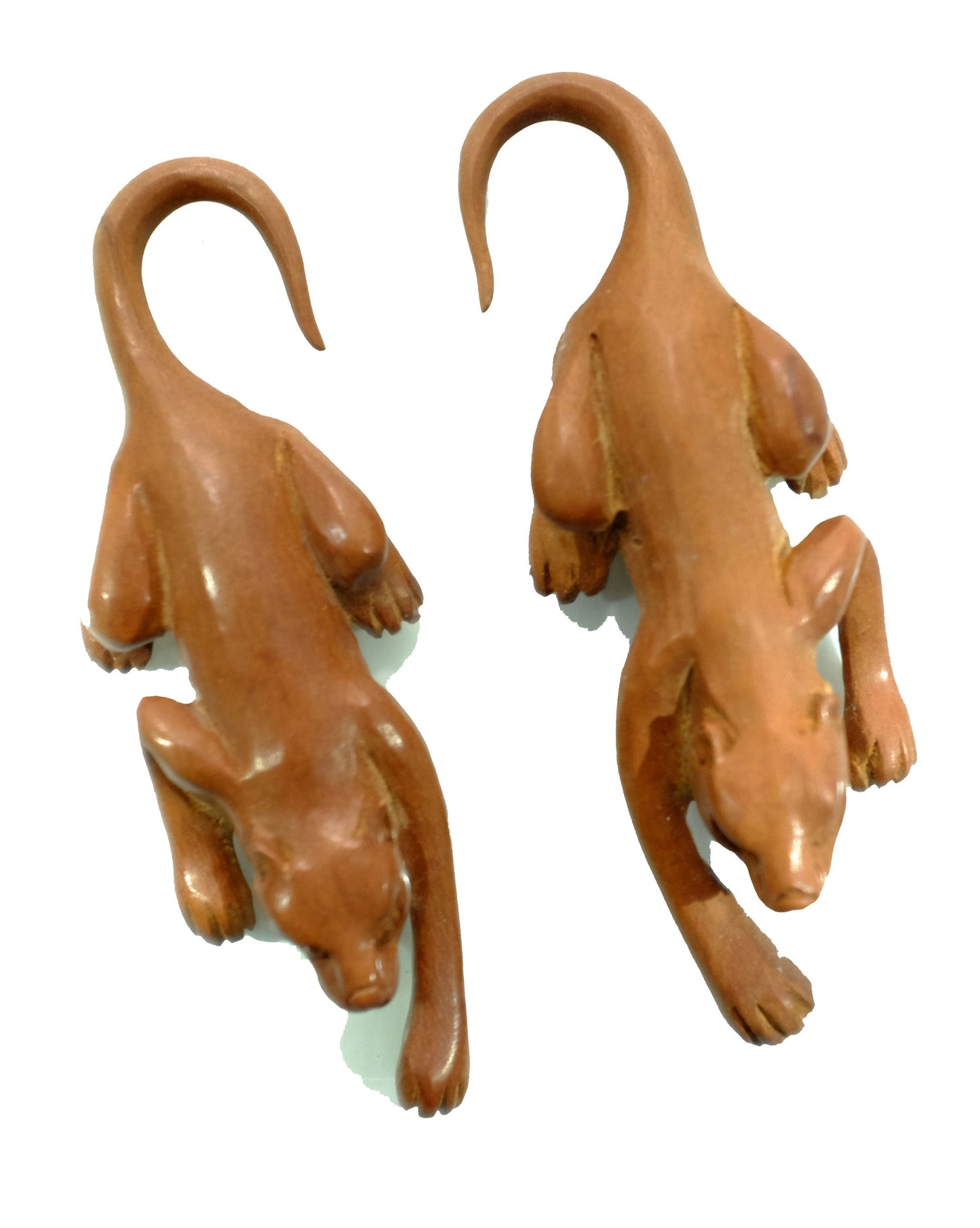 Beautifully Detailed Hand Carved Panther Sono Wood Gauged Earrings
