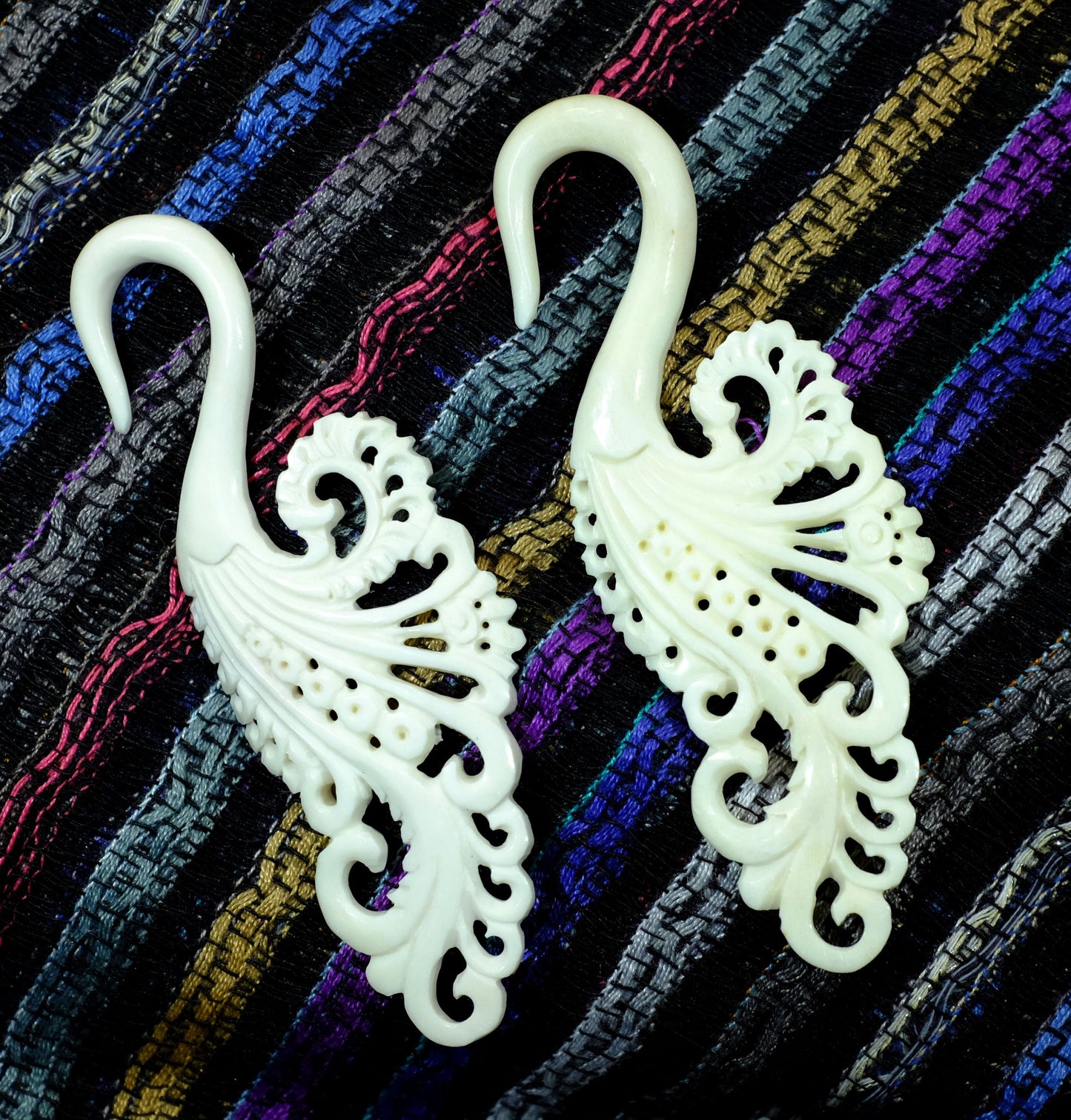 Beautifully Detailed Hand Carved Bone Gauged Earrings. Custom made for us in Indonesia.