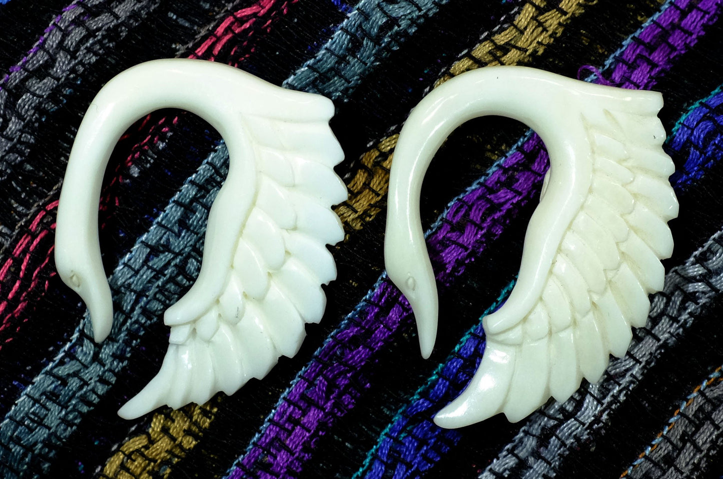 Beautifully Detailed Hand Carved Swan Bone Gauged Earrings