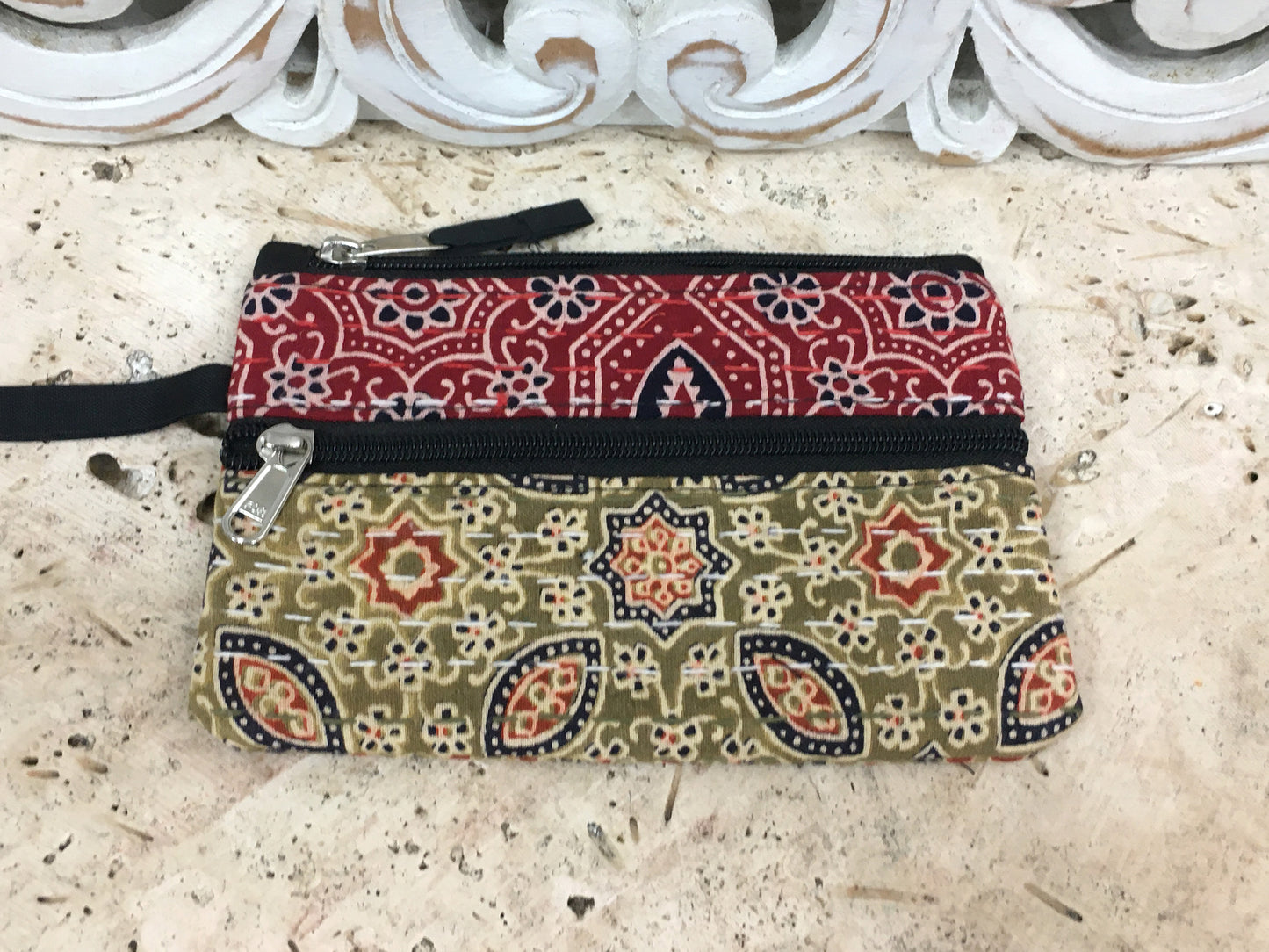 Block Print Kantha Medium Coin/Make-up Bag