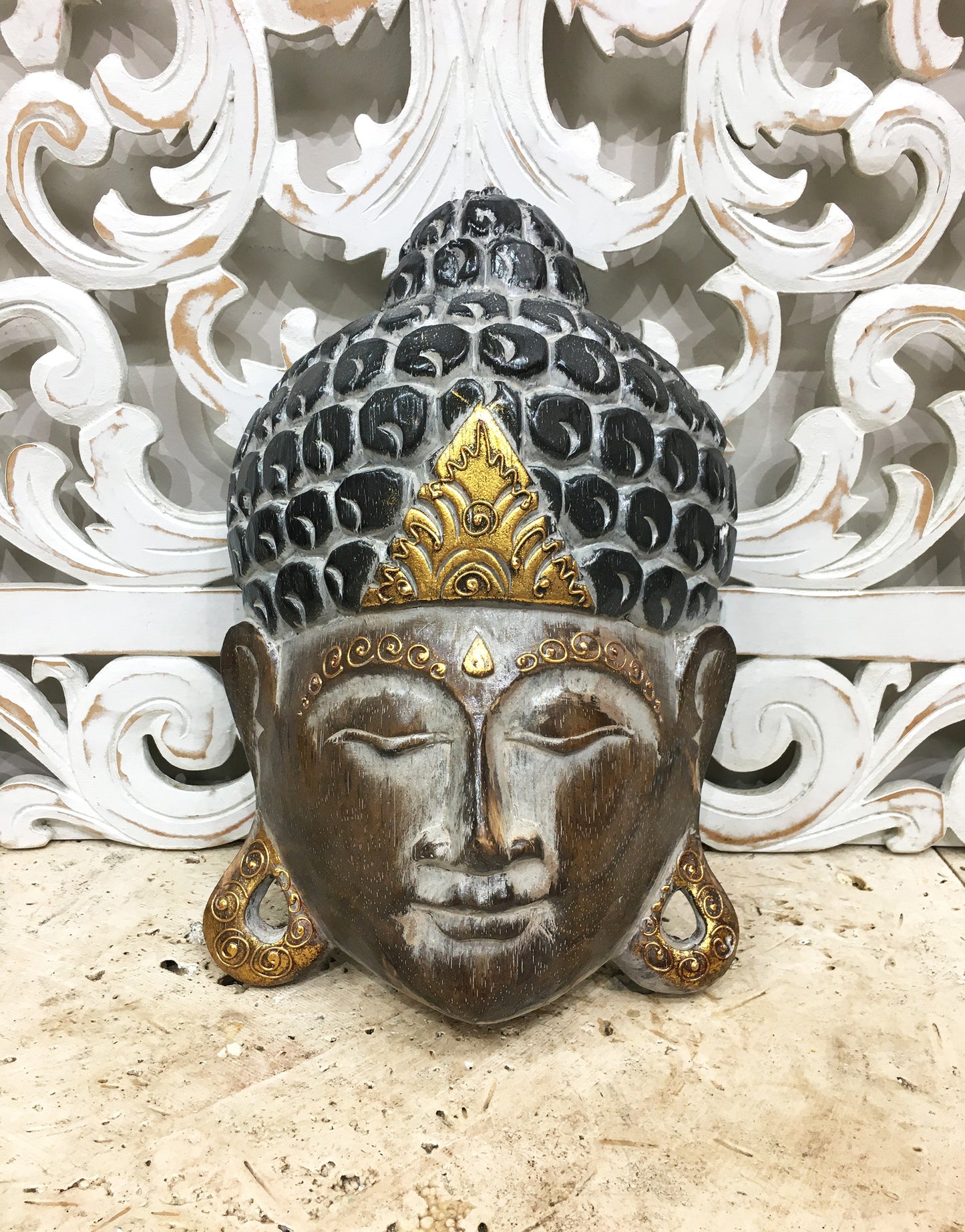 Handcarved Arbesia Wood Buddha Mask