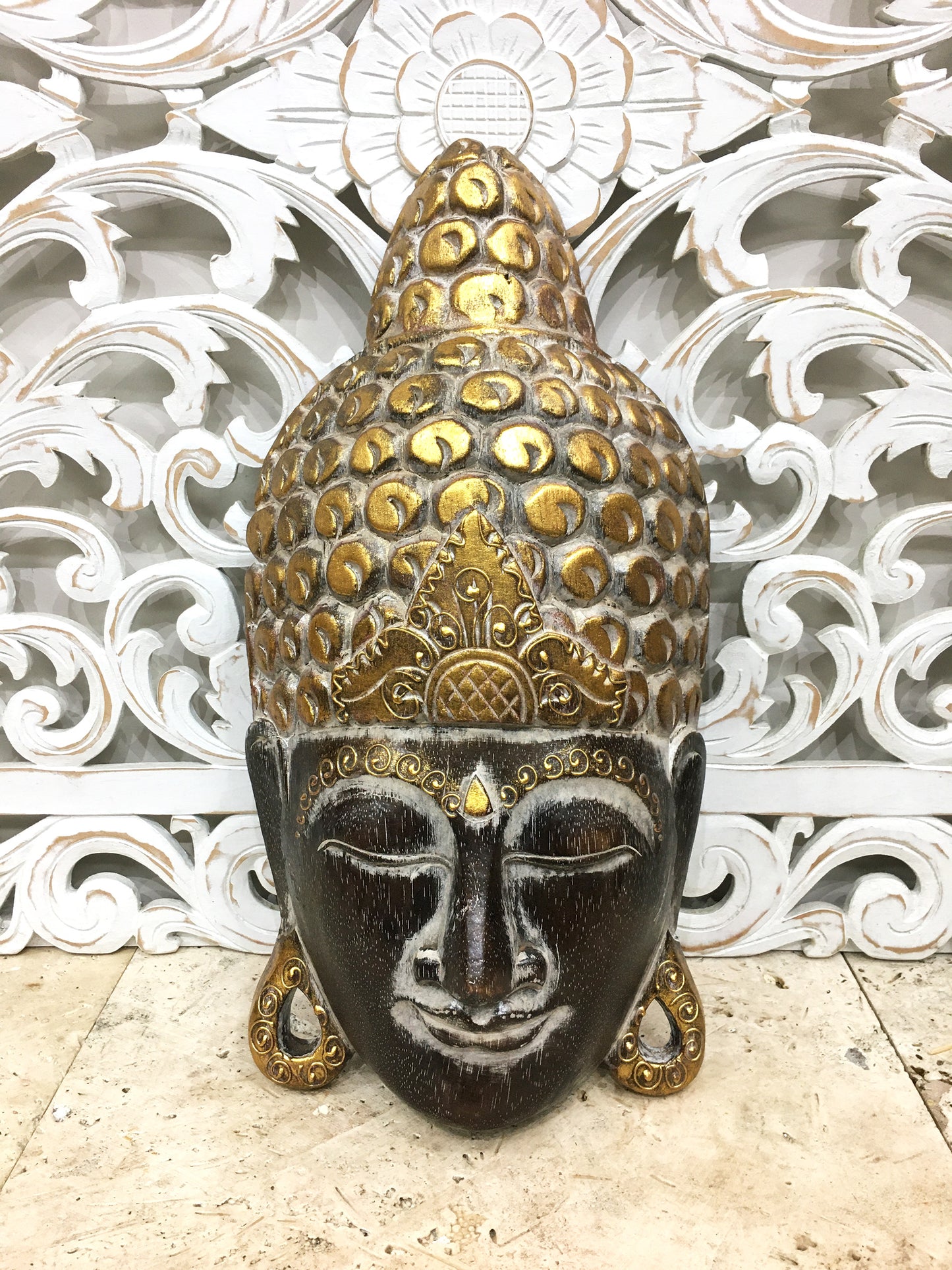 Handcarved Arbesia Wood Buddha Mask