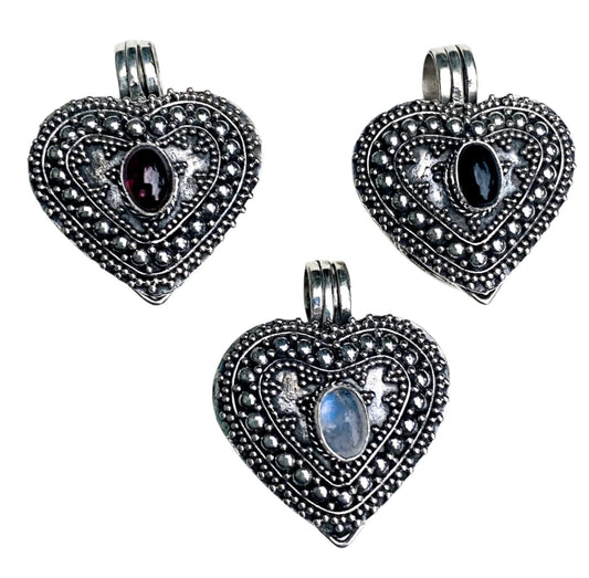 Balinese Heart Prayer Box Locket - 3 stones Available