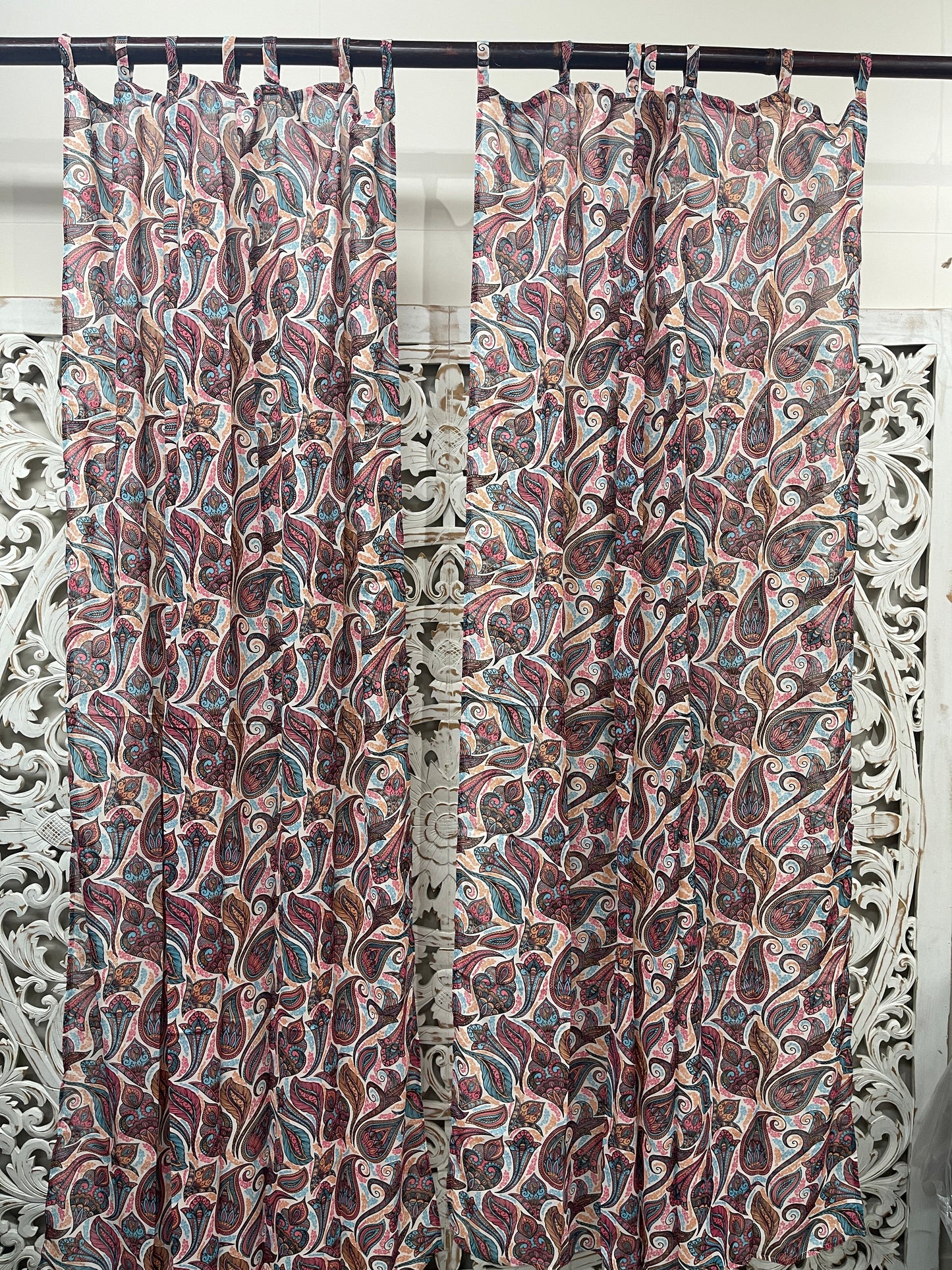 Chiffon Curtain Panels Fancy Paisley White