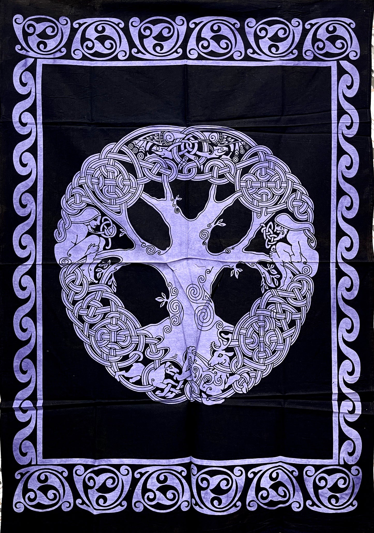 Hand printed Fabric Posters Mini Celtic Knot Tree Tapestries - Available in 5 colors