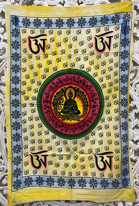 Hand Airbrushed Fabric Posters Mini Tibetan Om Buddha Tapestry - Available in 2 Colors