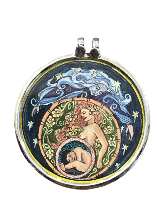 Birthing Mother Baby GAIA Original Hand-painted Pendant