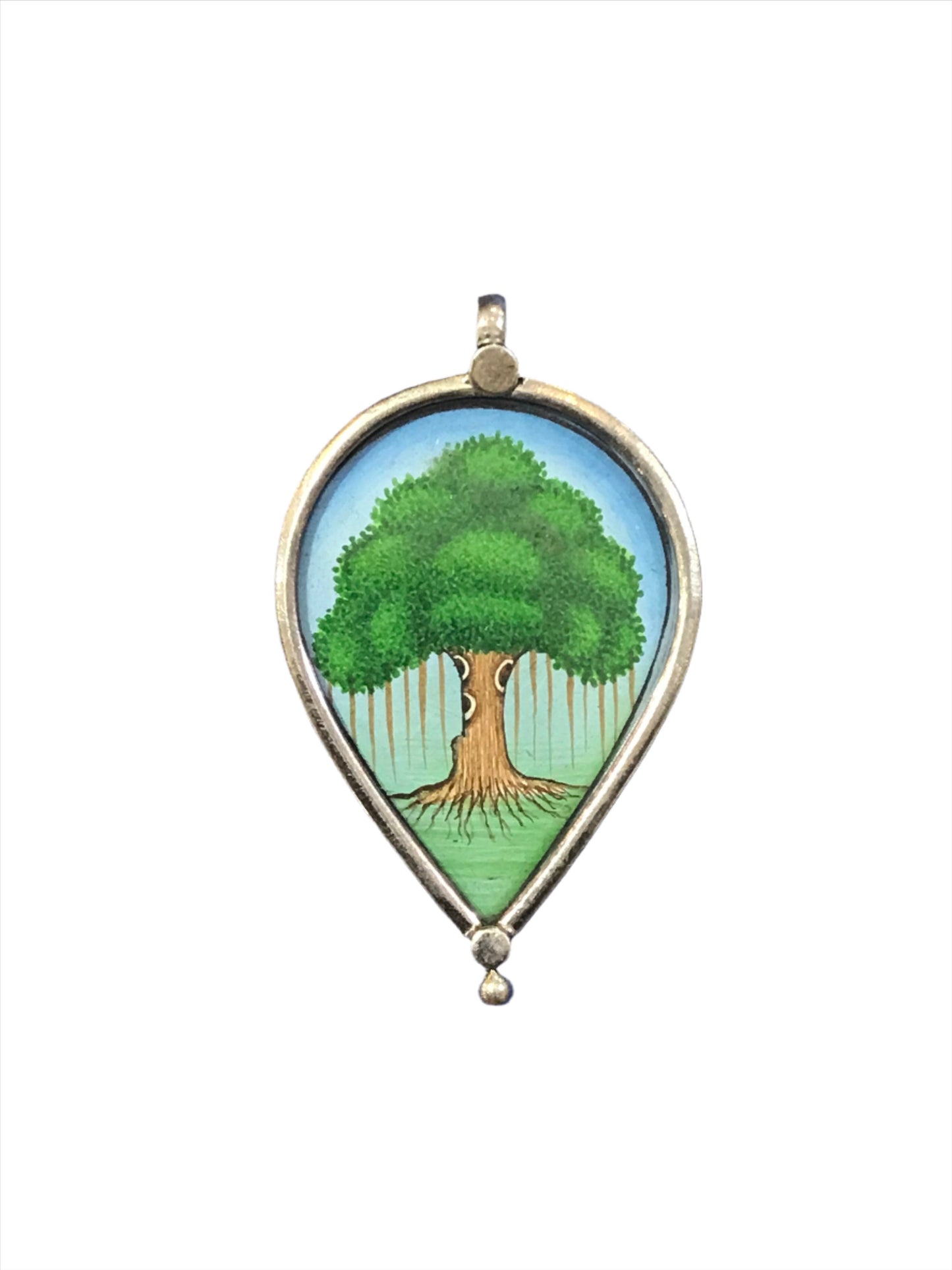 Sterling Silver Banyan Tree Hand-painted Pendant