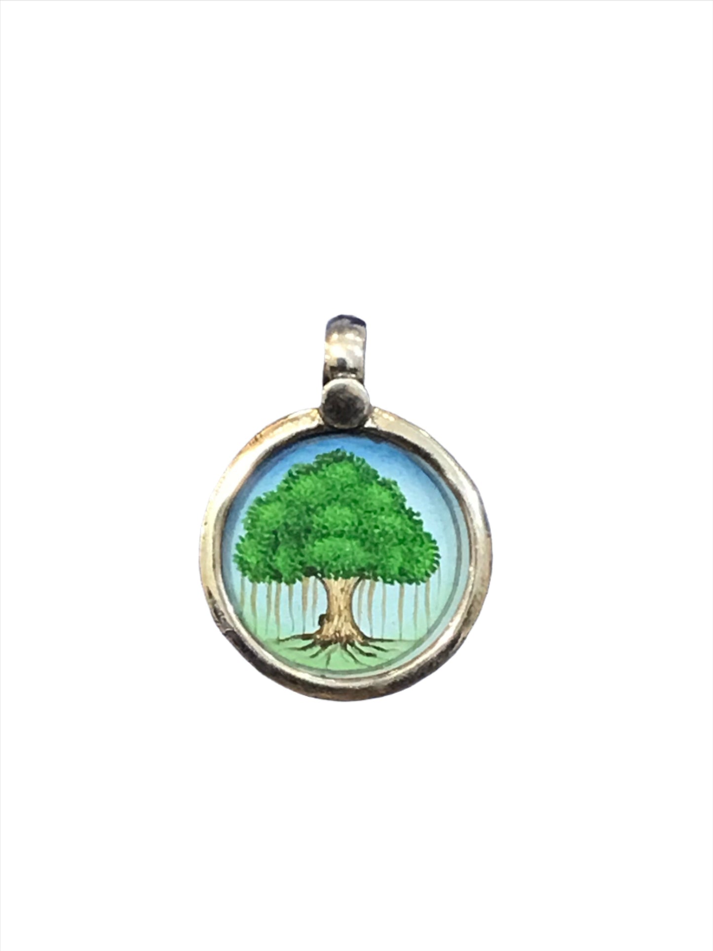 Sterling Silver Banyan Tree Hand-painted Pendant