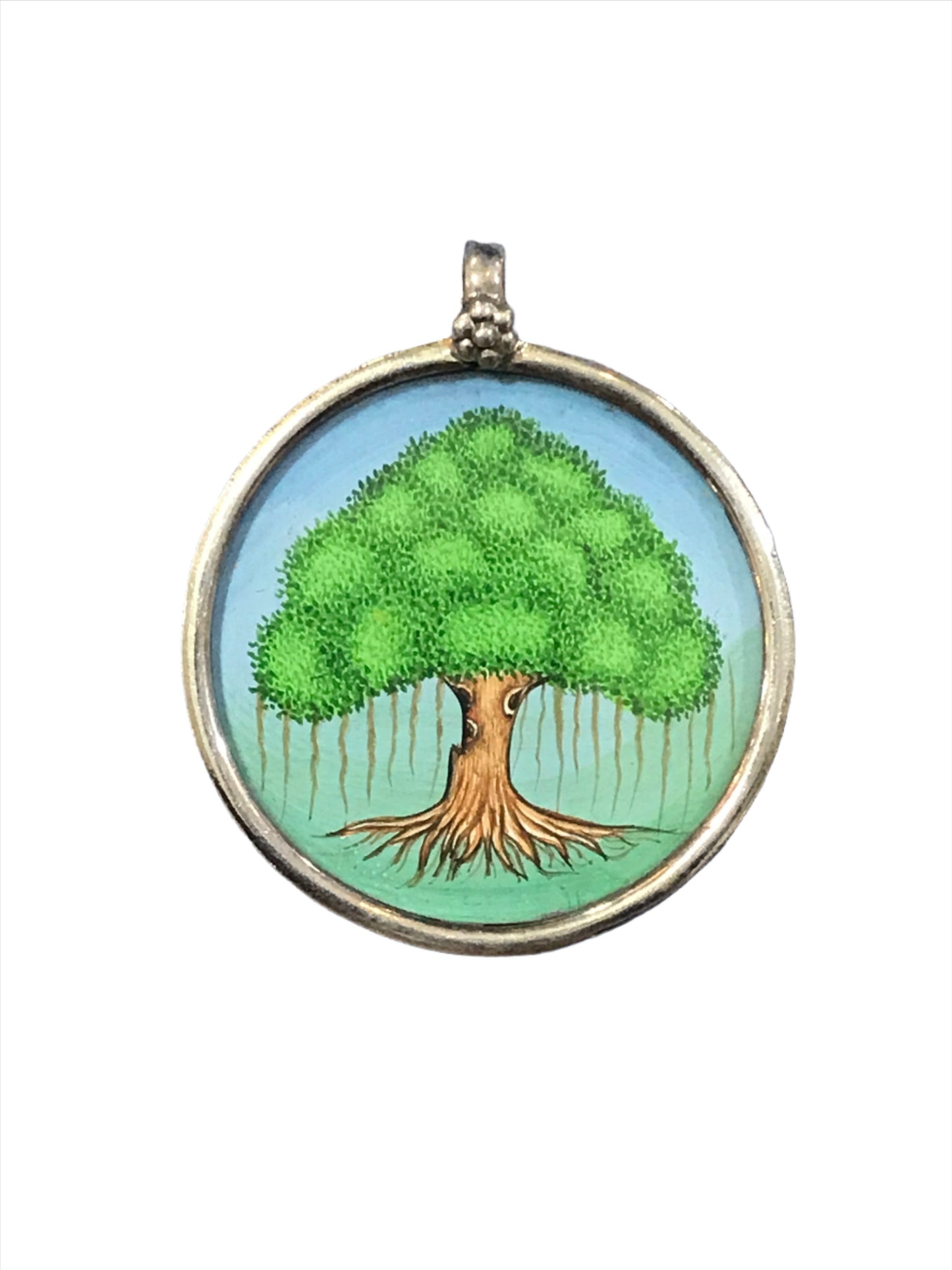 Sterling Silver Banyan Tree Hand-painted Pendant