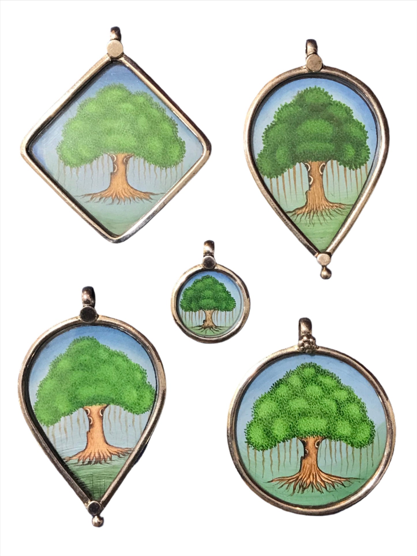 Sterling Silver Banyan Tree Hand-painted Pendant