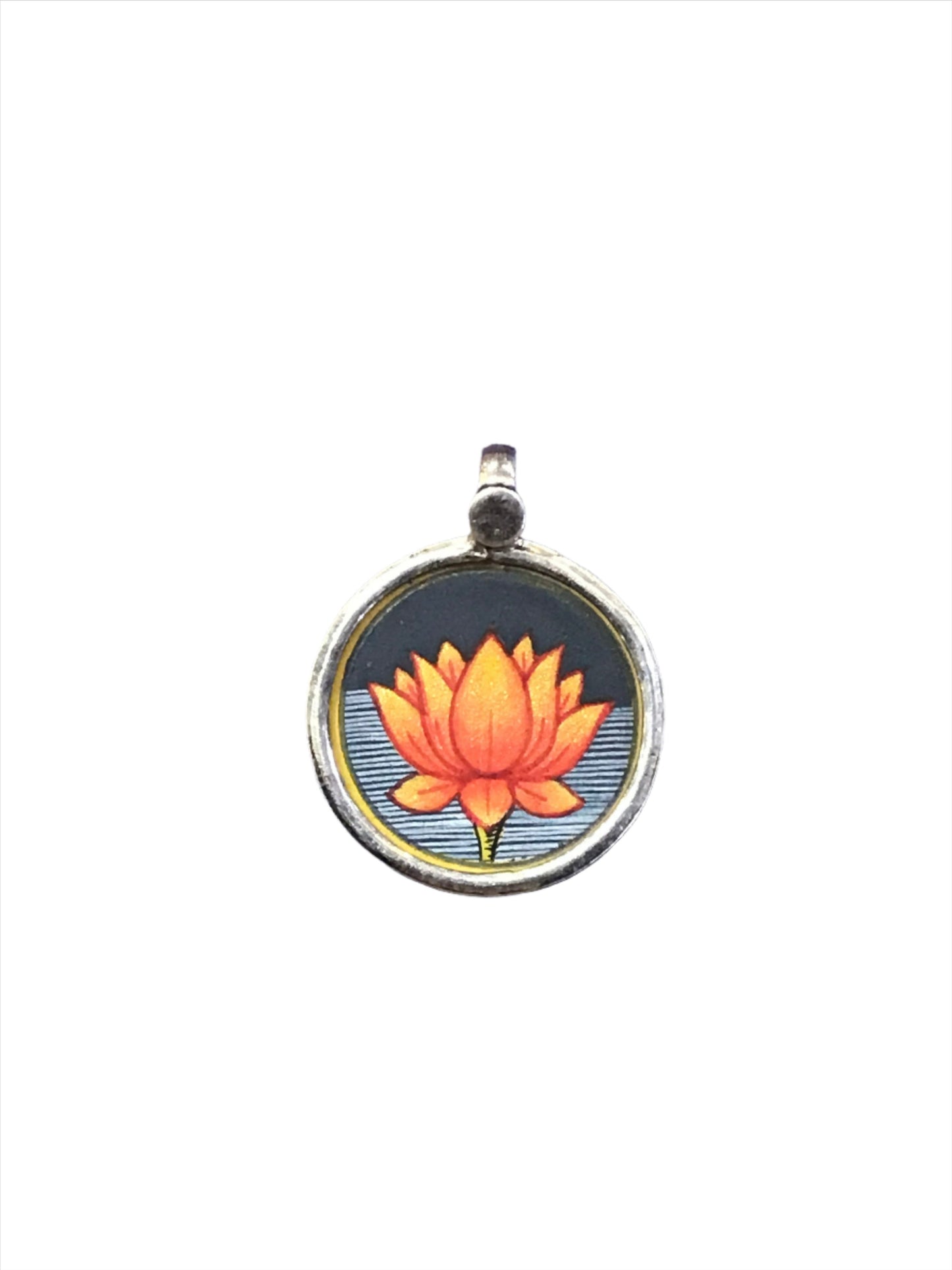 Sterling Silver Lotus Flower Hand-painted Pendant